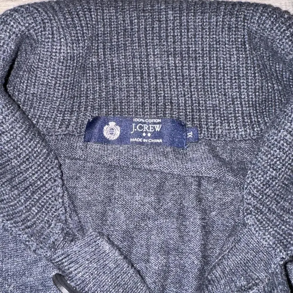Men's J. Crew 100%‎ Cotton Sweater Gray Button Henley Mock Neck Collar Preppy XL